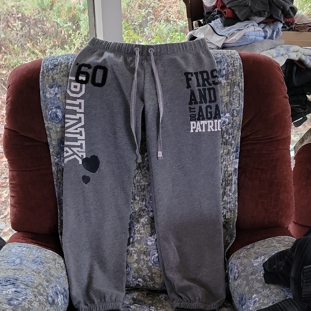 PINK Victoria's Secret Gray Joggers with Black and White Accents